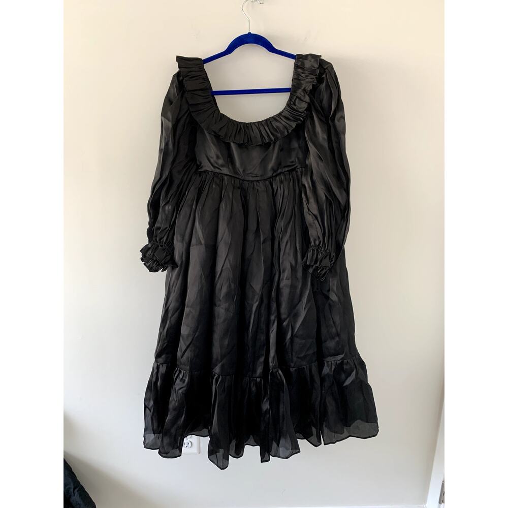 NEW Selkie Caviar Black The French Mayfair Long Puff Dress Size Small - Picture 2 of 7